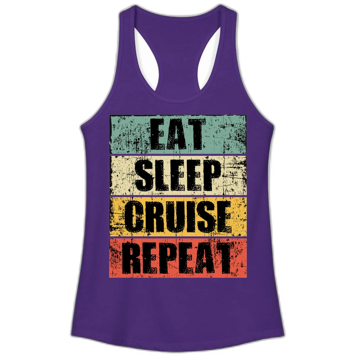 Eat Sleep Cruise Repeat Ladies Tank in Solid Purple Rush