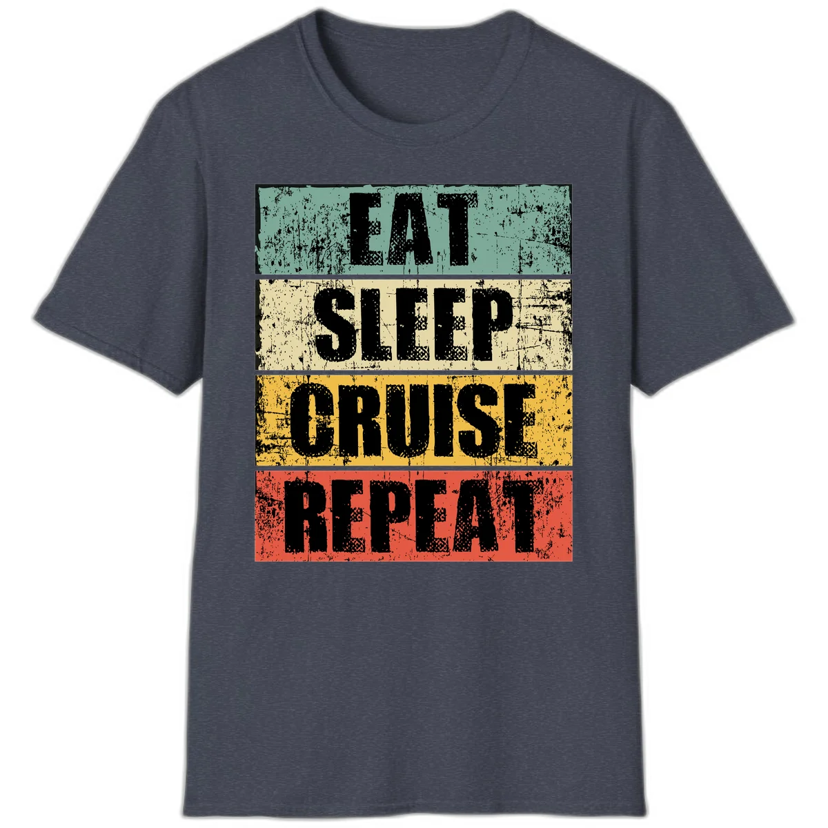 Eat Sleep Cruise Repeat T-Shirt in Heather Navy