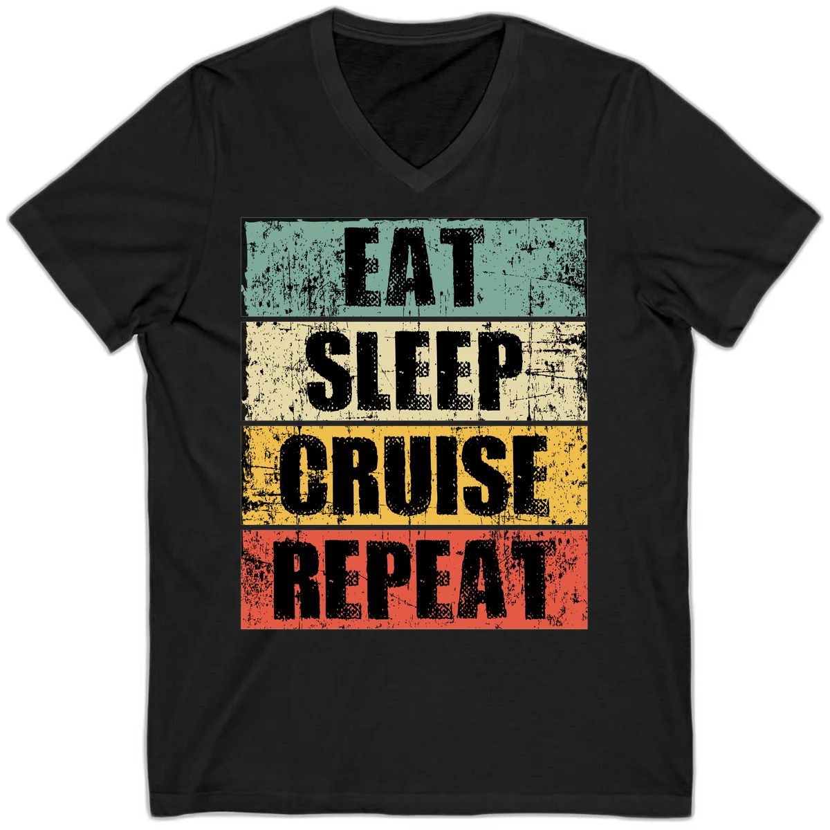 Eat Sleep Cruise Repeat V-Neck in Black