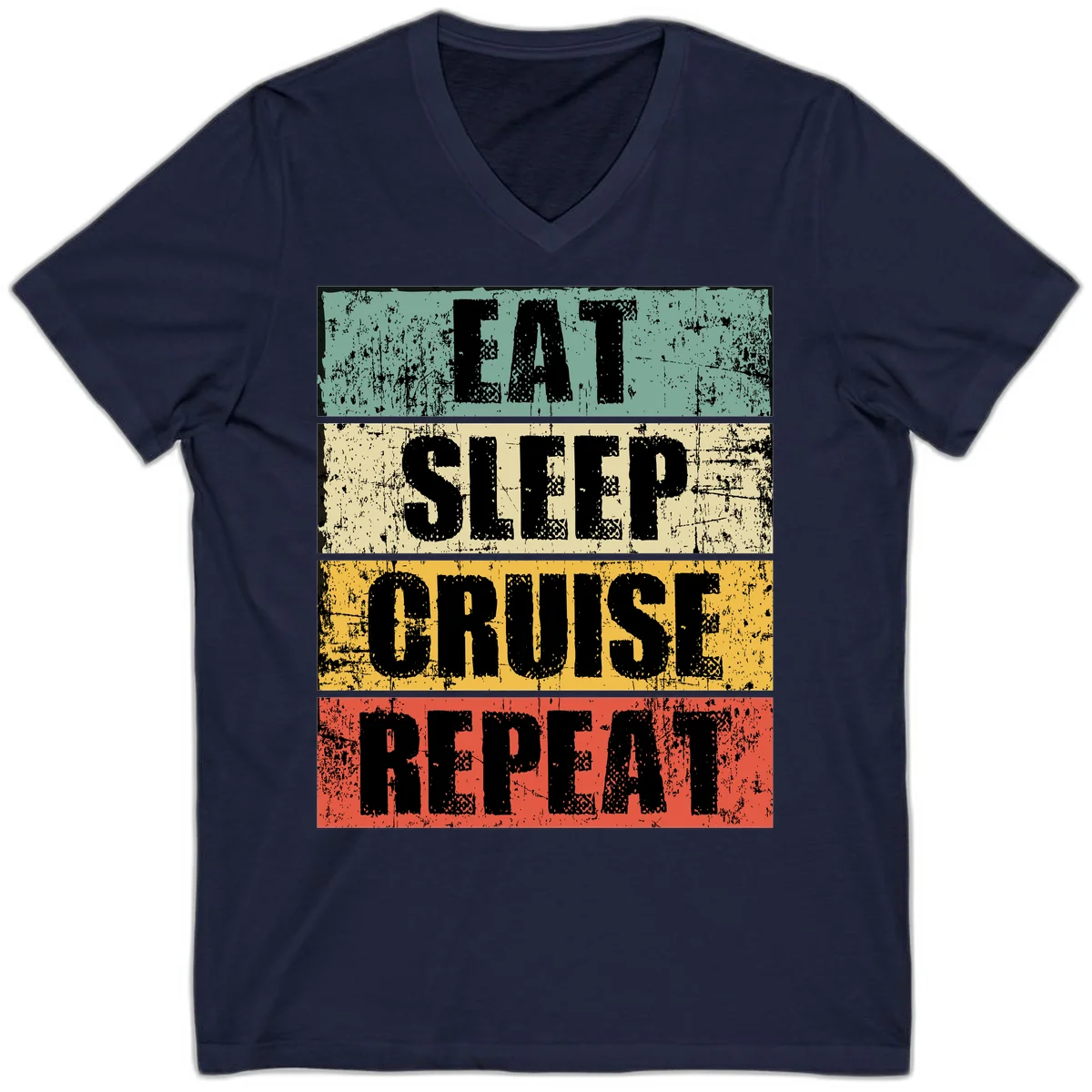 Eat Sleep Cruise Repeat V-Neck in Navy