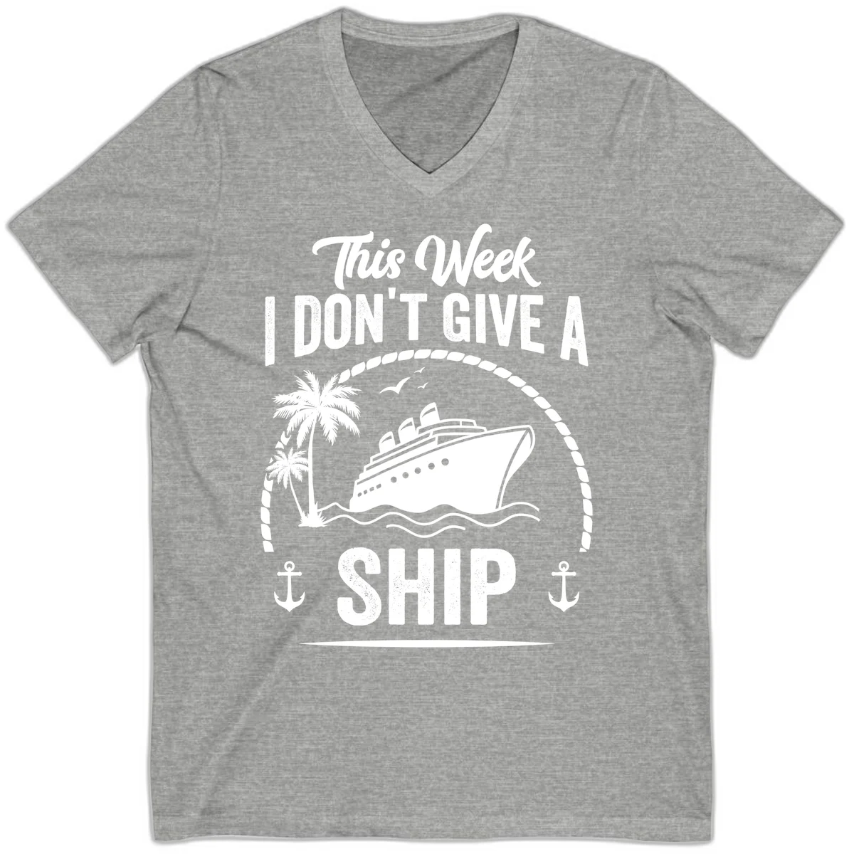 This Week I Don't Give A Ship Funny V-Neck Tee in Athletic Heather