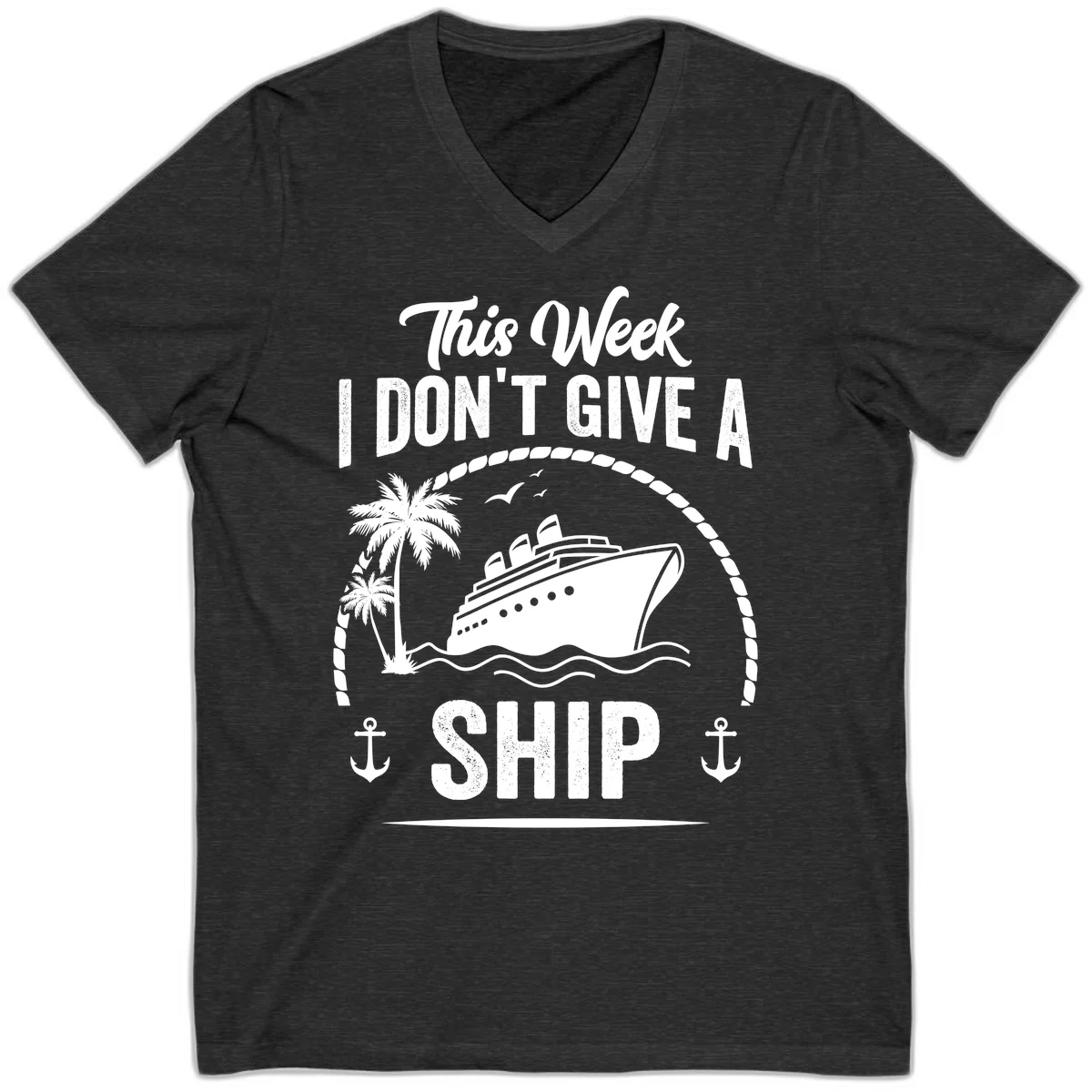 This Week I Don't Give A Ship Funny V-Neck Tee in Dark Grey Heather