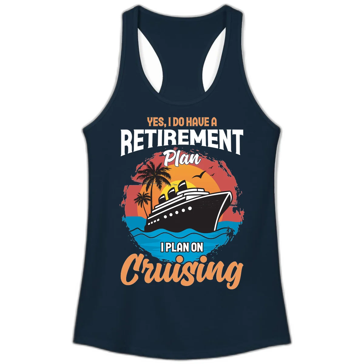 Retirement Plan Cruising Ladies Tank in Solid Midnight Navy