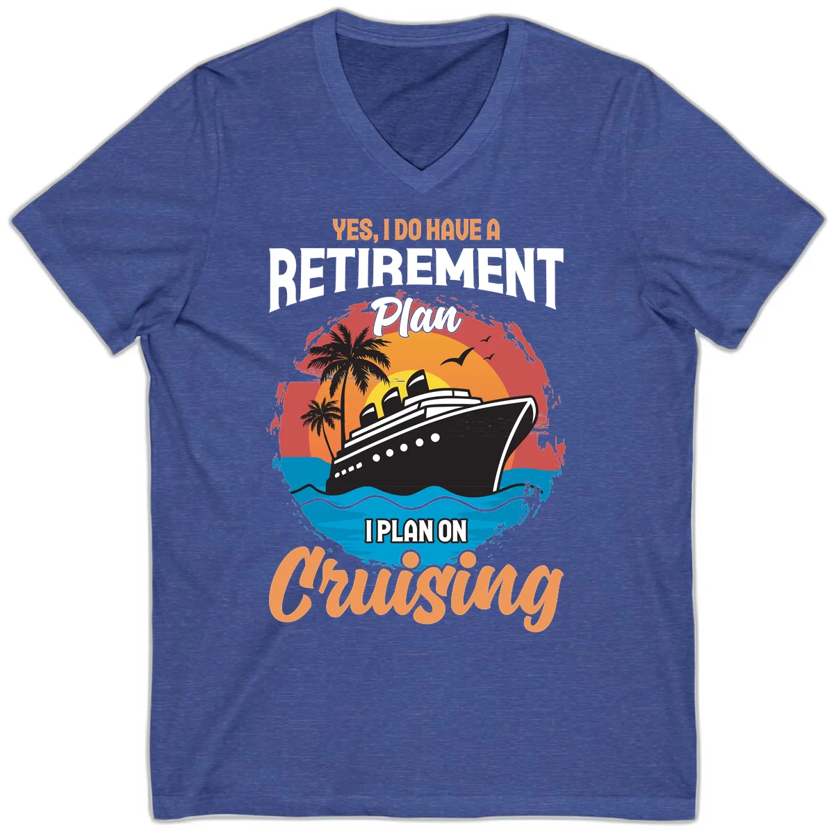Retirement Plan Cruising V-Neck in Heather True Royal