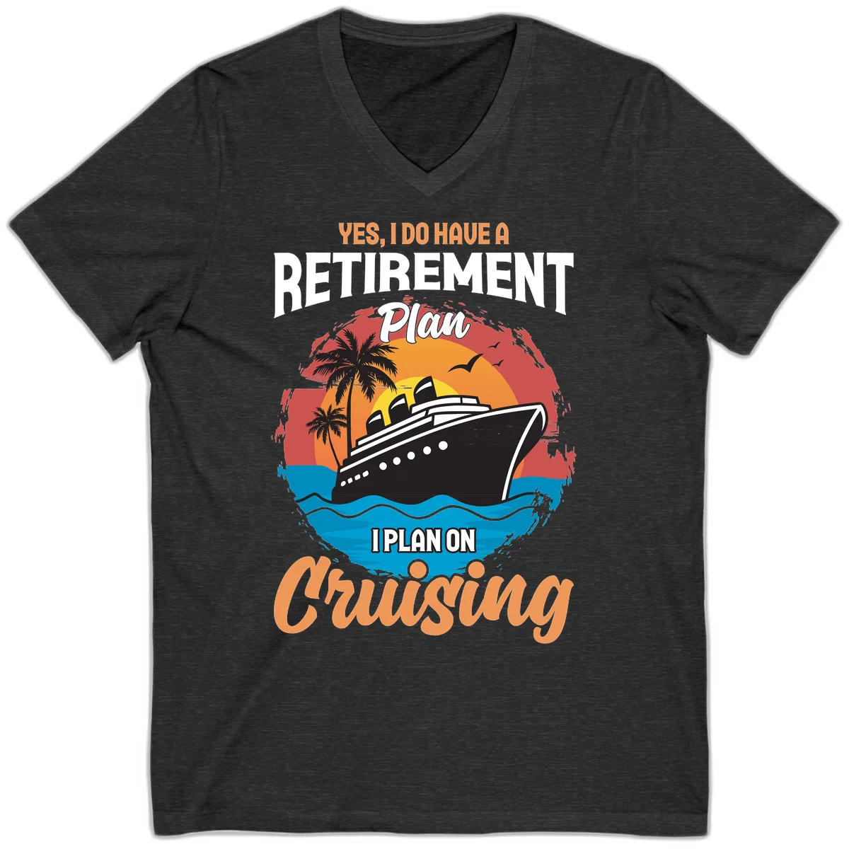 Retirement Plan Cruising V-Neck in Dark Grey Heather