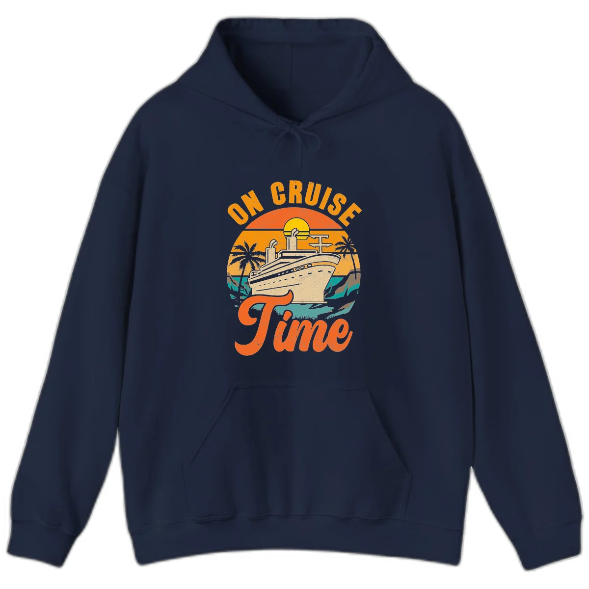 On Cruise Time Vintage Sunset Cruise Ship Hoodie in Navy