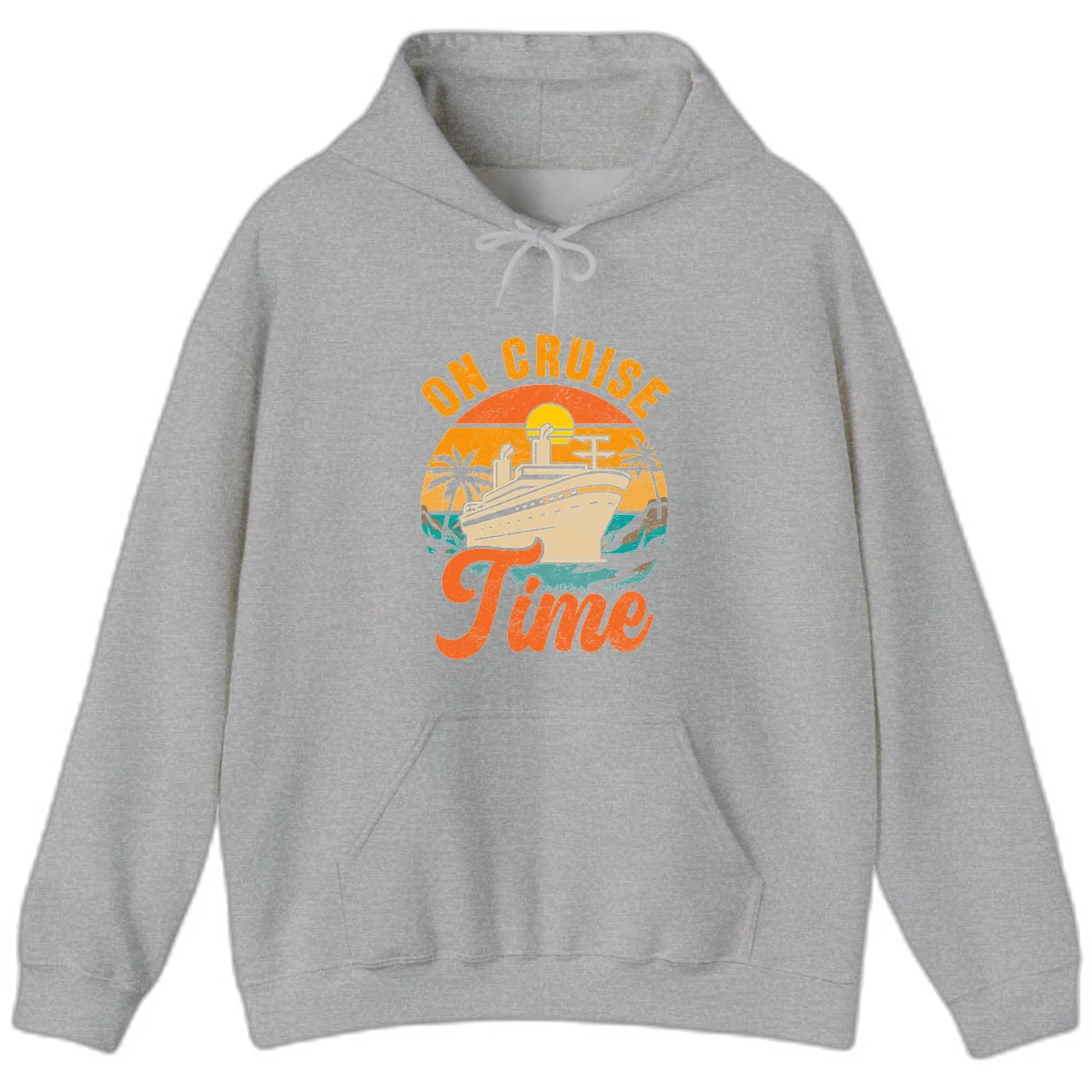 On Cruise Time Vintage Sunset Cruise Ship Hoodie in Sport Grey