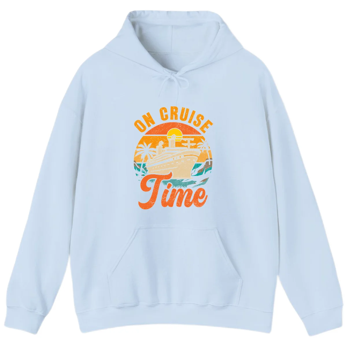 On Cruise Time Vintage Sunset Cruise Ship Hoodie in Light Blue