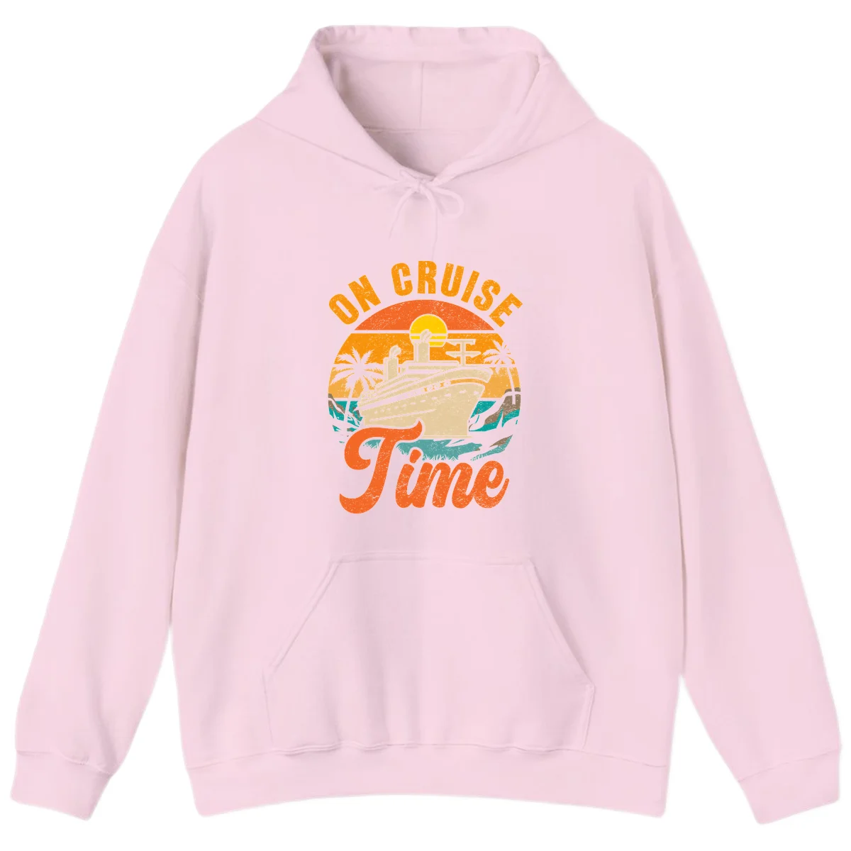 On Cruise Time Vintage Sunset Cruise Ship Hoodie in Light Pink