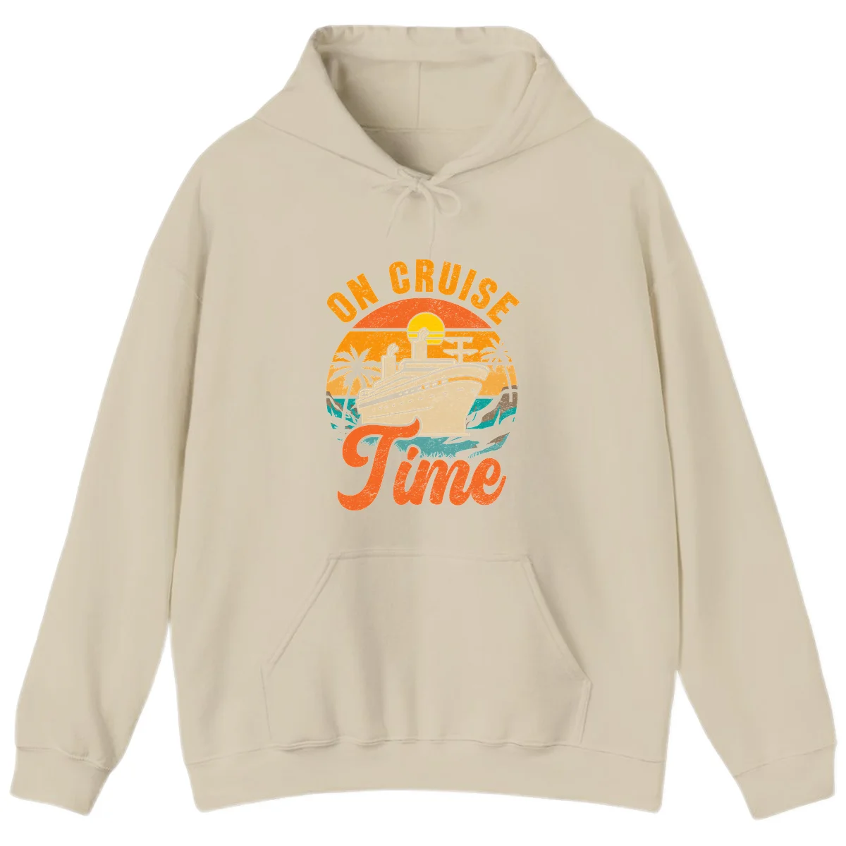 On Cruise Time Vintage Sunset Cruise Ship Hoodie in Sand