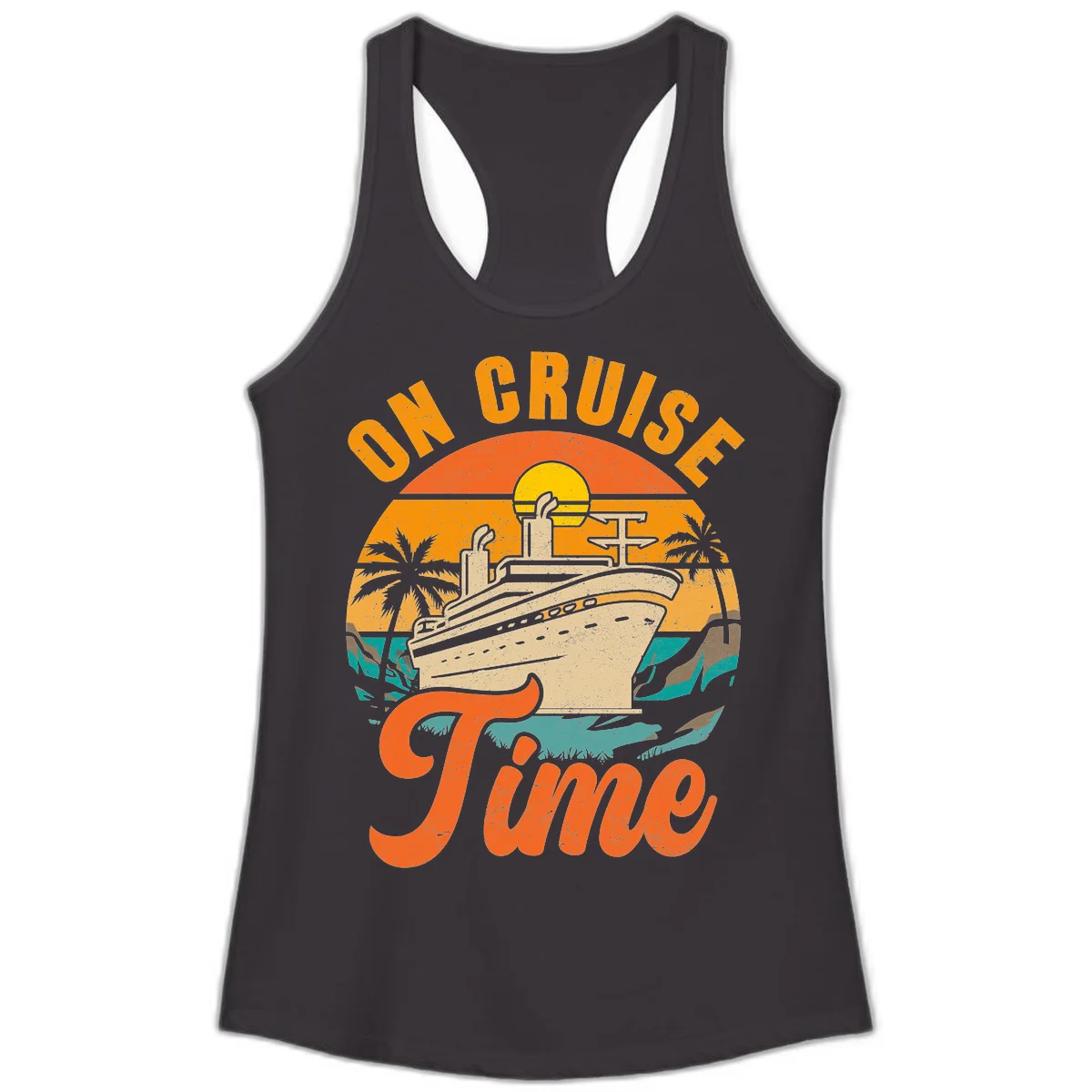 On Cruise Time Ladies Racerback Tank Top in Black
