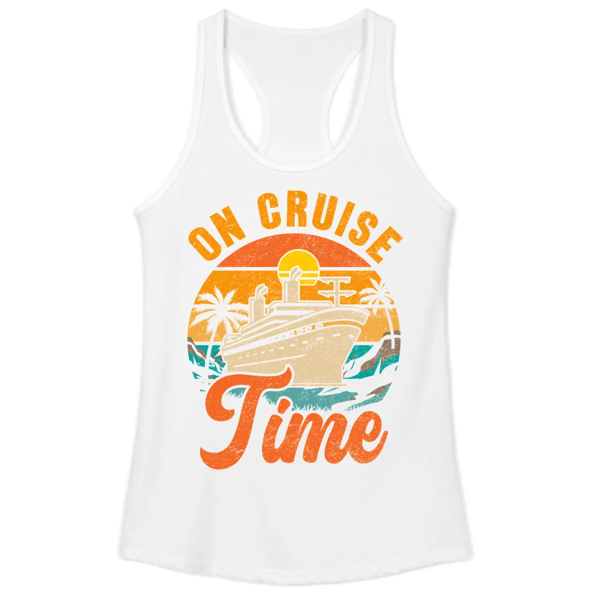 On Cruise Time Ladies Racerback Tank Top in White