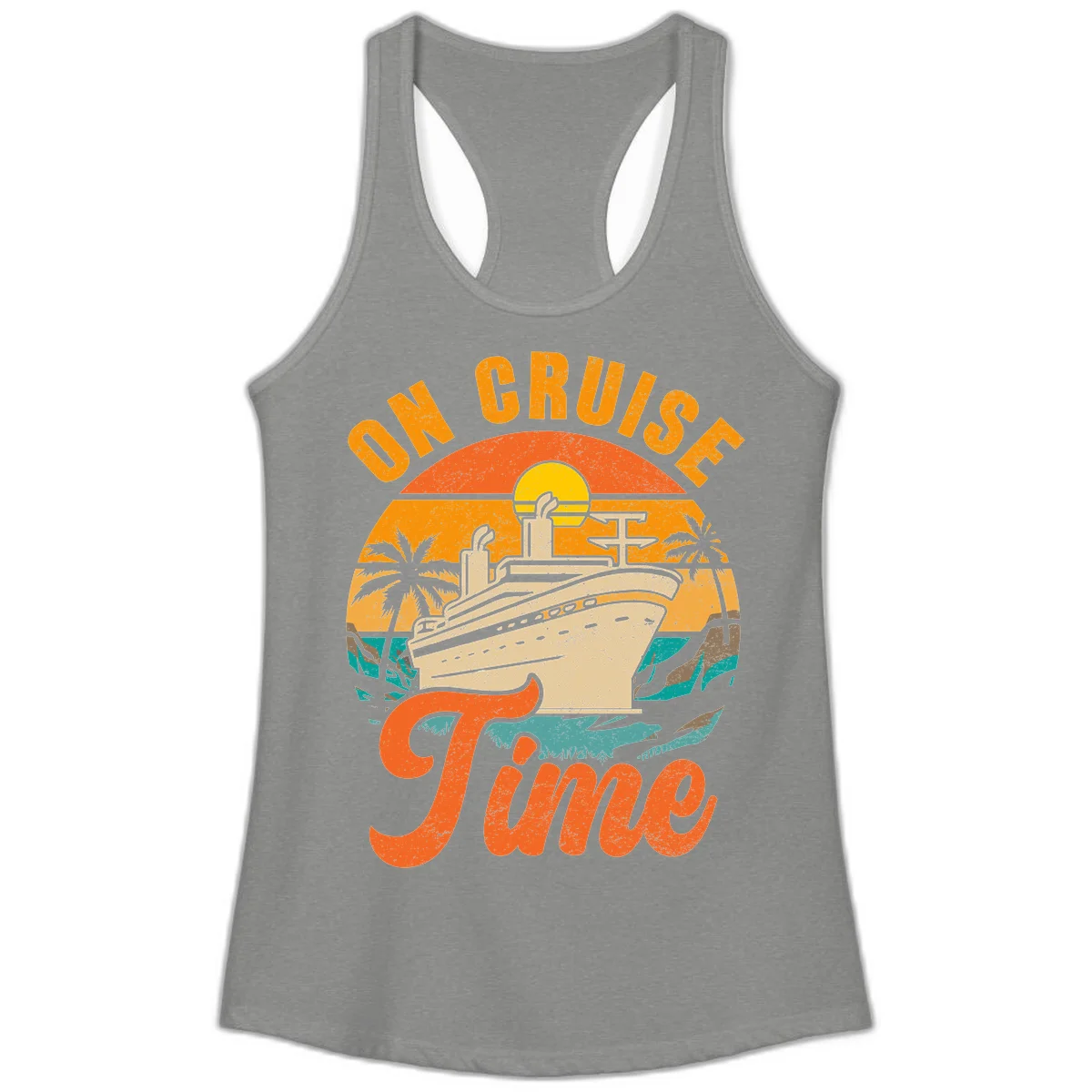 On Cruise Time Ladies Racerback Tank Top in Heather Grey