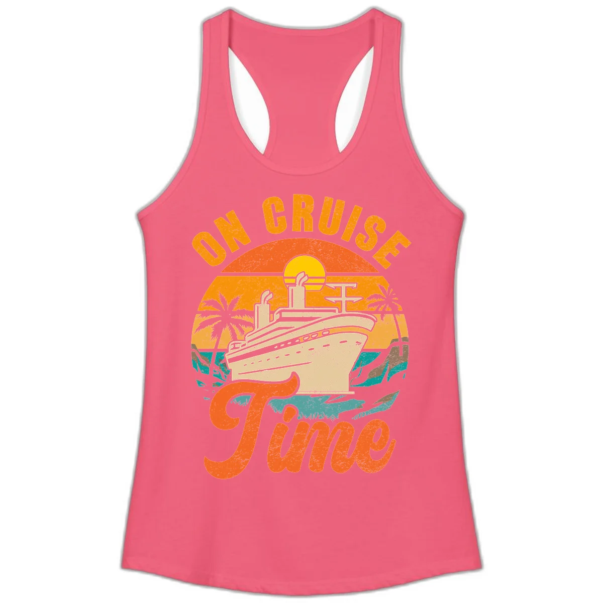 On Cruise Time Ladies Racerback Tank Top in Hot Pink