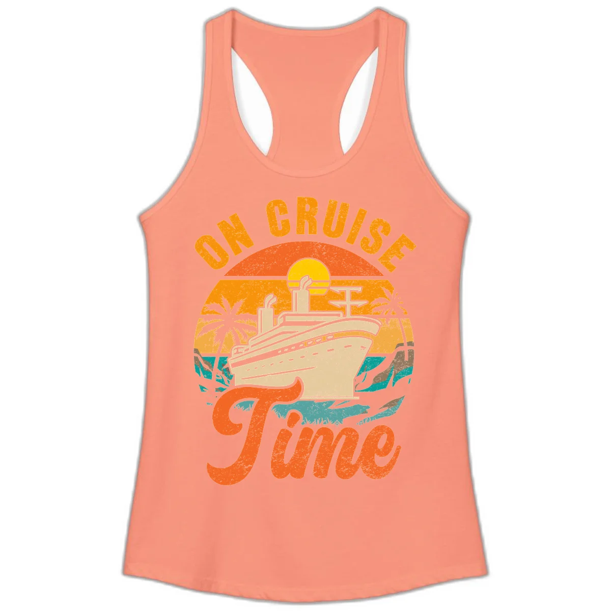 On Cruise Time Ladies Racerback Tank Top in Solid Light Orange