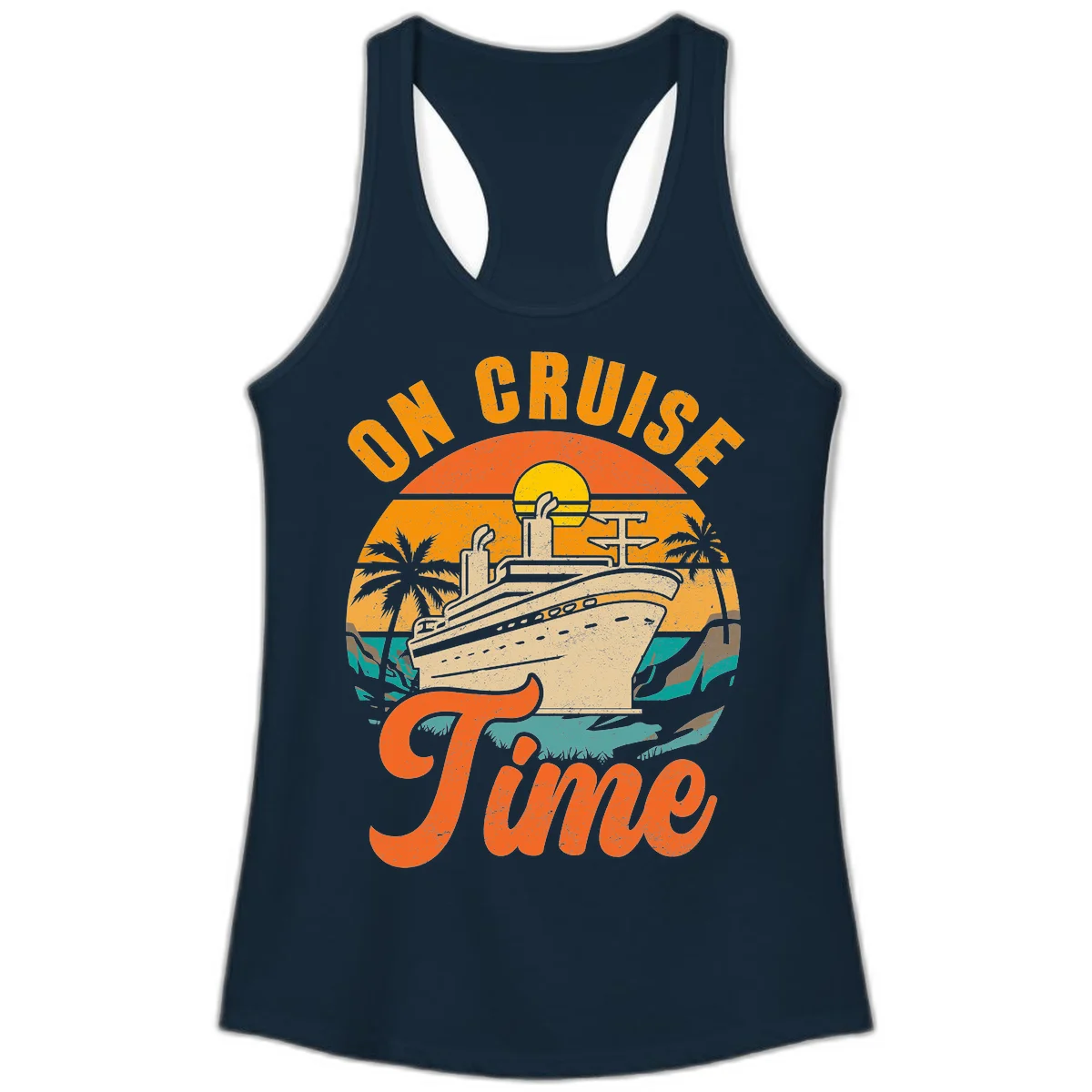 On Cruise Time Ladies Racerback Tank Top in Solid Midnight Navy