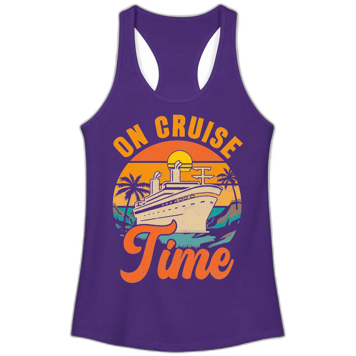 On Cruise Time Ladies Racerback Tank Top in Solid Purple Rush