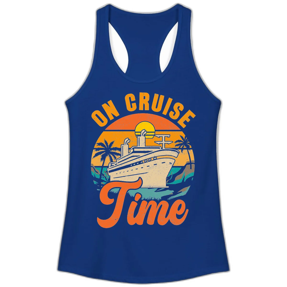 On Cruise Time Ladies Racerback Tank Top in Solid Royal