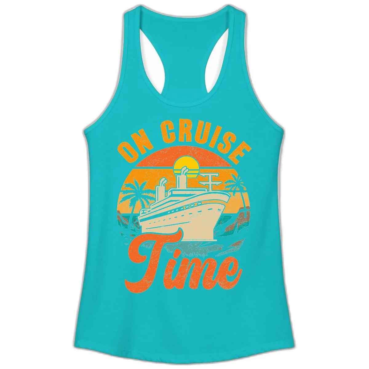 On Cruise Time Ladies Racerback Tank Top in Tahiti Blue