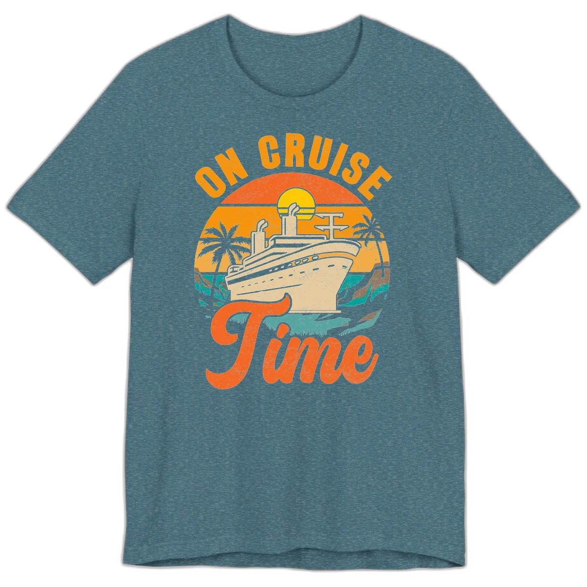 On Cruise Time Vintage Sunset Premium T-Shirt in Heather Deep Teal