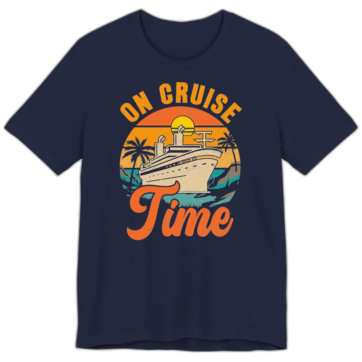 On Cruise Time Vintage Sunset Premium T-Shirt in Navy