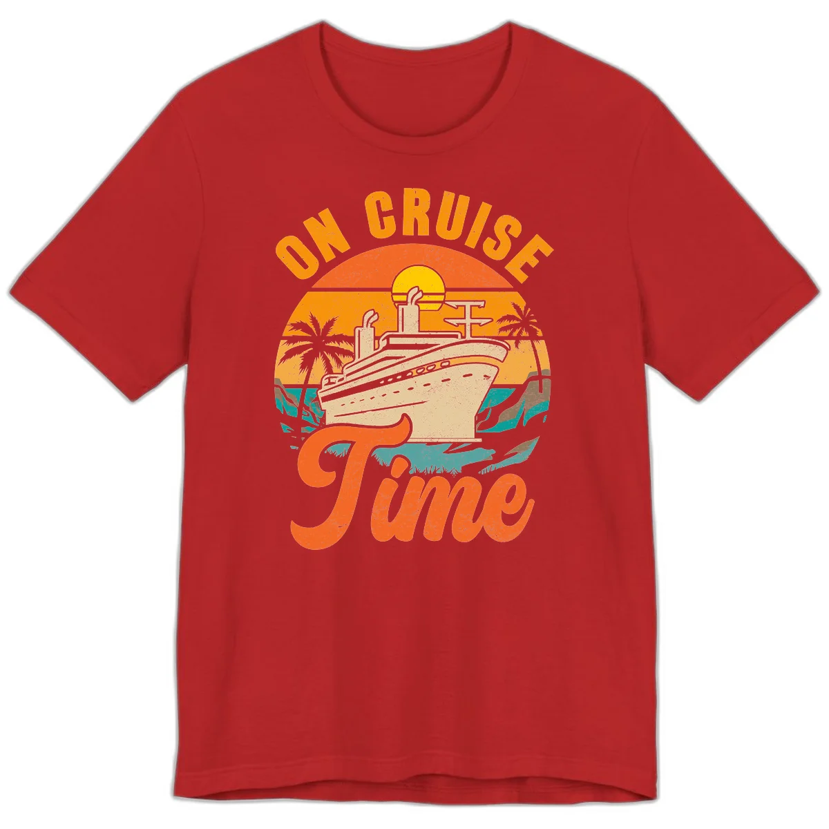On Cruise Time Vintage Sunset Premium T-Shirt in Red