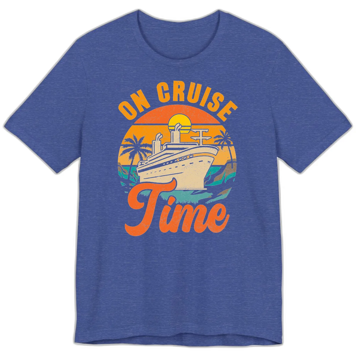 On Cruise Time Vintage Sunset Premium T-Shirt in Heather True Royal
