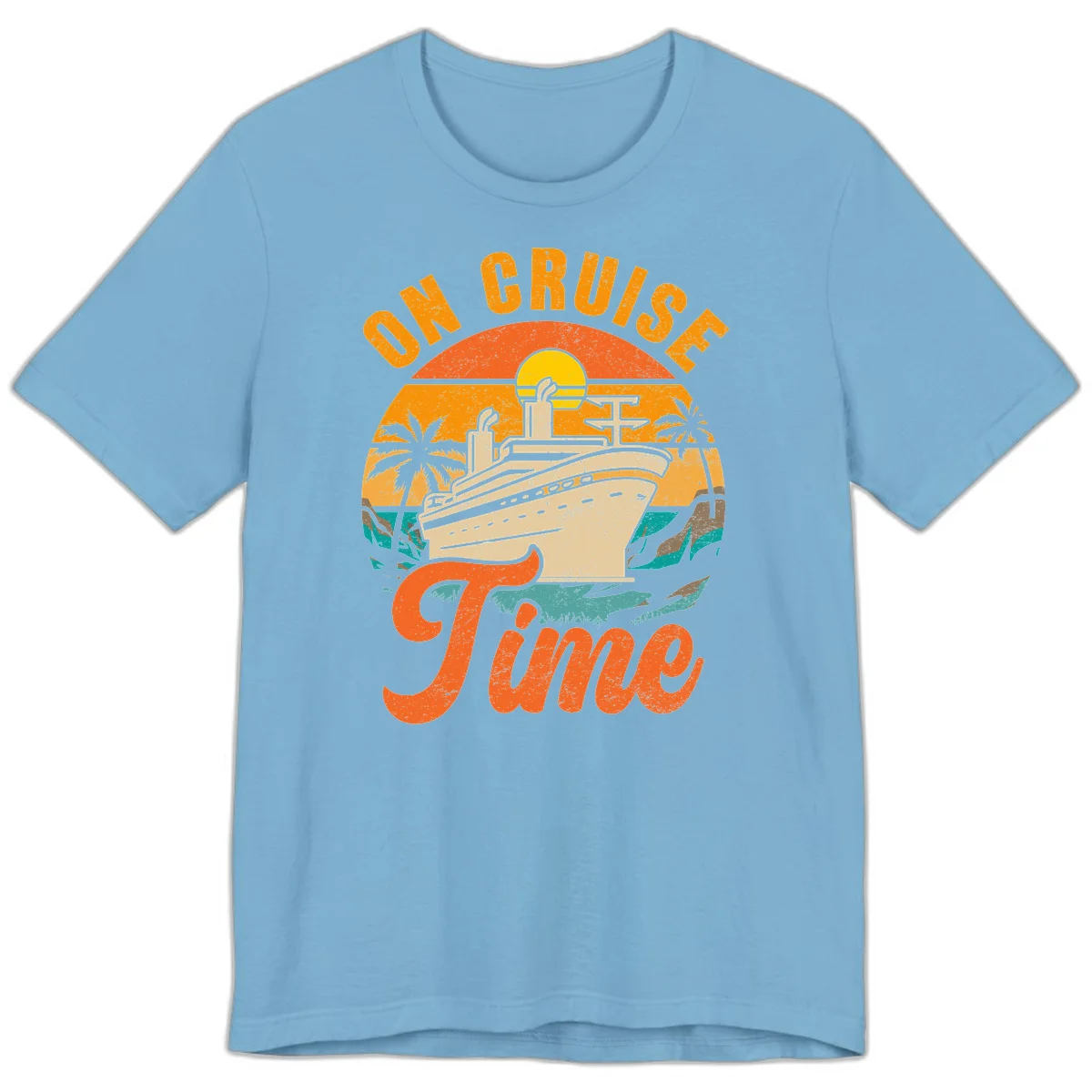 On Cruise Time Vintage Sunset Premium T-Shirt in Ocean Blue