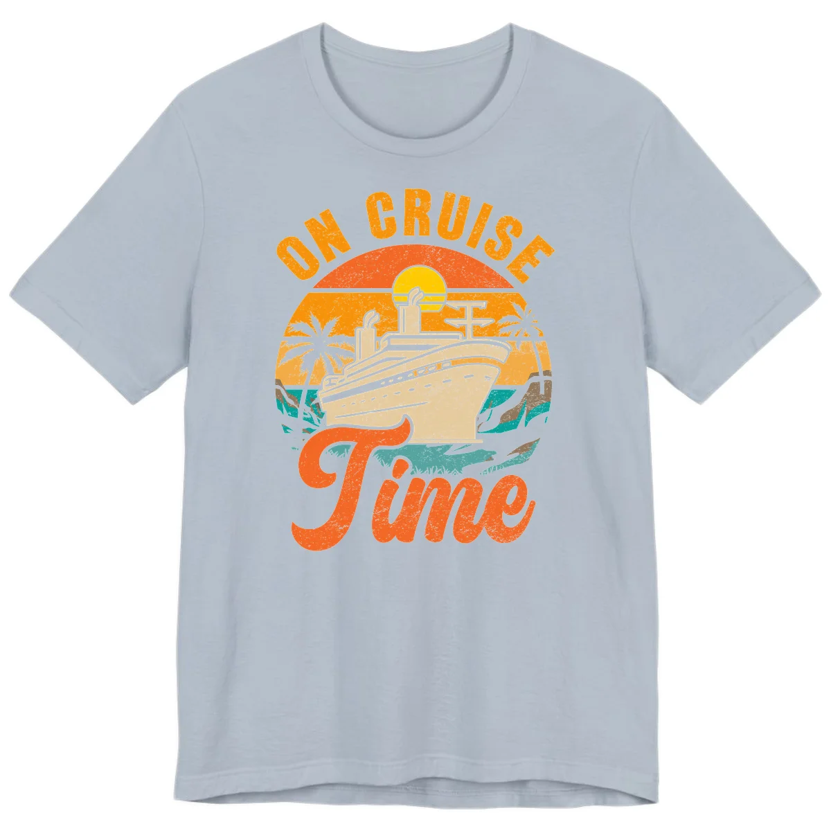 On Cruise Time Vintage Sunset Premium T-Shirt in Light Blue