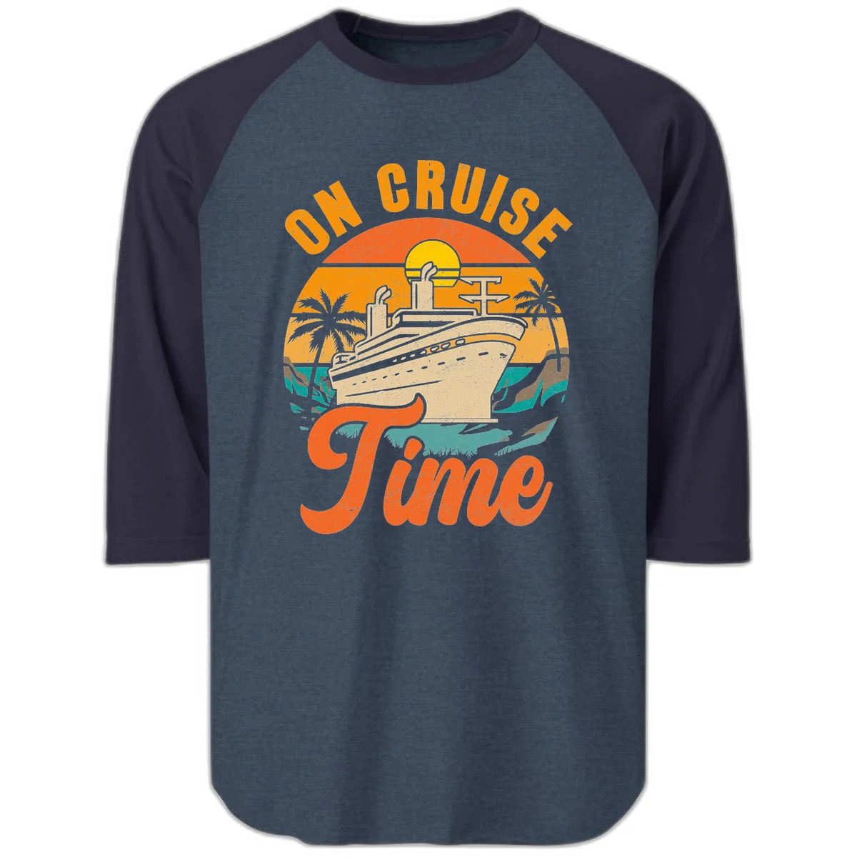 On Cruise Time Raglan 3/4 Sleeve Baseball Tee in Heather Denim Navy