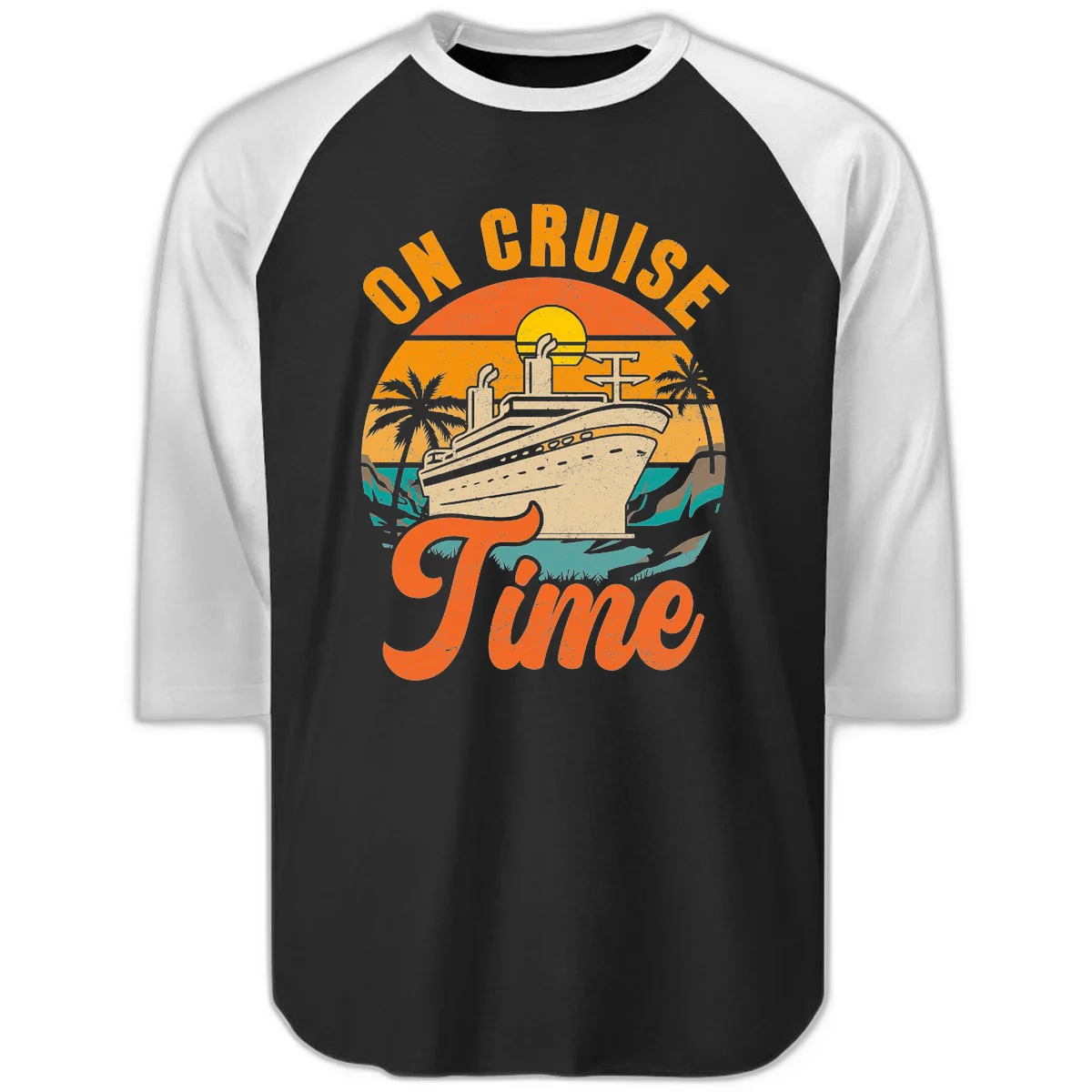On Cruise Time Raglan 3/4 Sleeve Baseball Tee in Black White