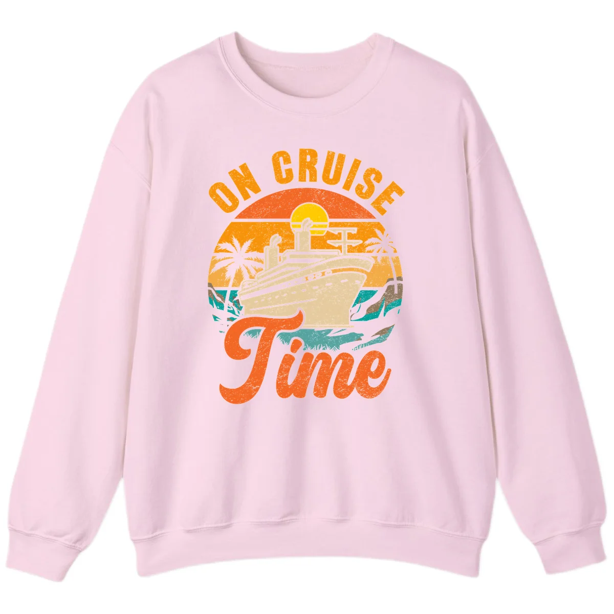 On Cruise Time Retro Cruise Ship Sweatshirt in Light Pink