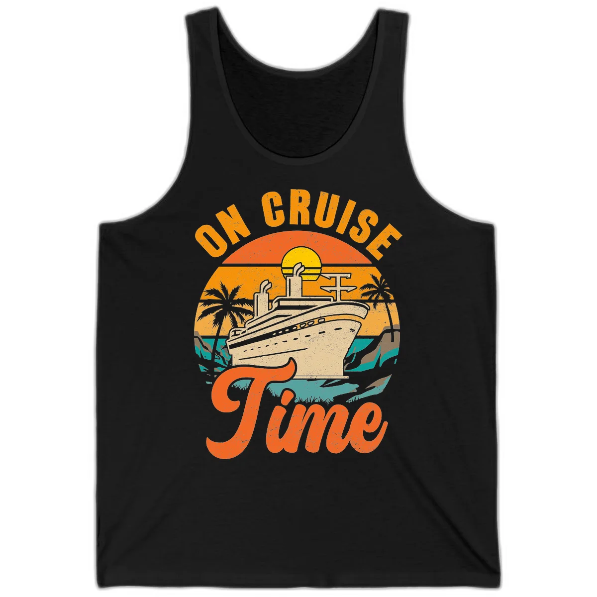 On Cruise Time Retro Cruise Ship Tank Top in Black