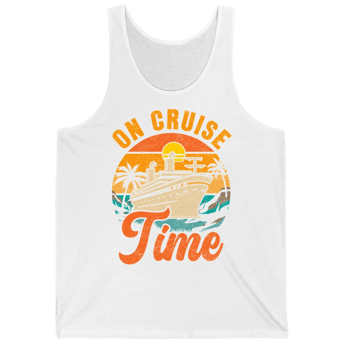 On Cruise Time Retro Cruise Ship Tank Top in White