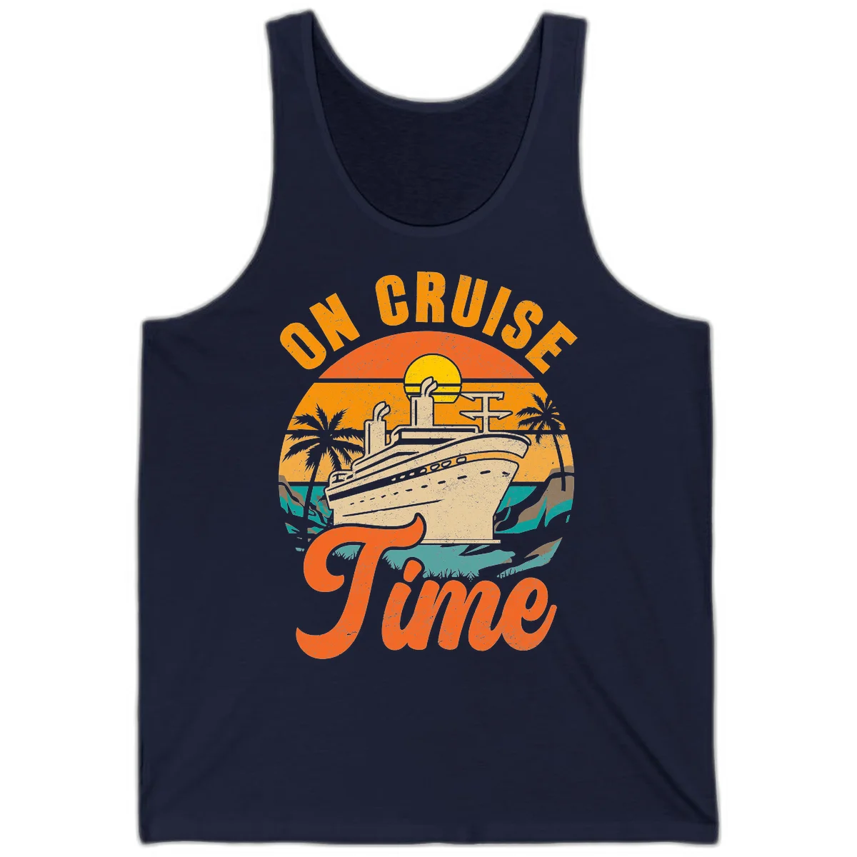 On Cruise Time Retro Cruise Ship Tank Top in Navy