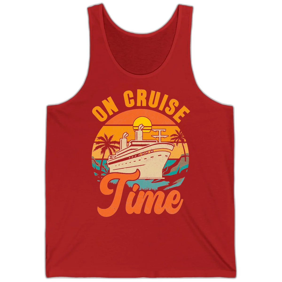On Cruise Time Retro Cruise Ship Tank Top in Red