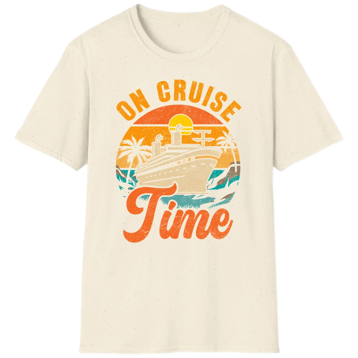 On Cruise Time Retro Sunset Cruise Ship T-Shirt in Natural