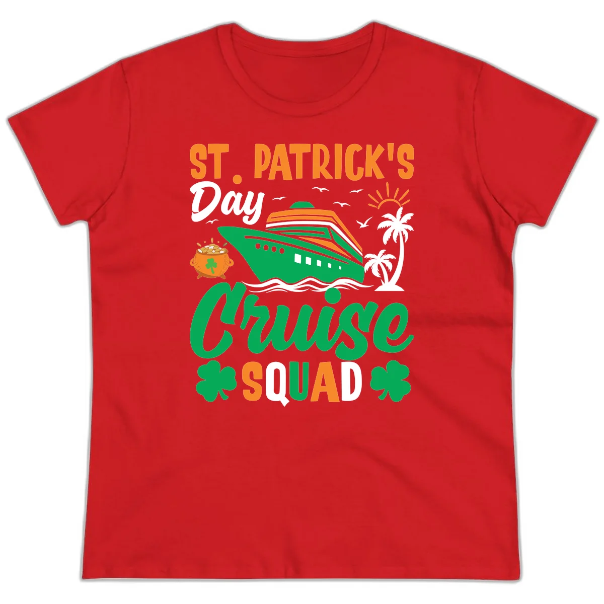 St. Patrick's Day Cruise Squad Ladies Tee in Red