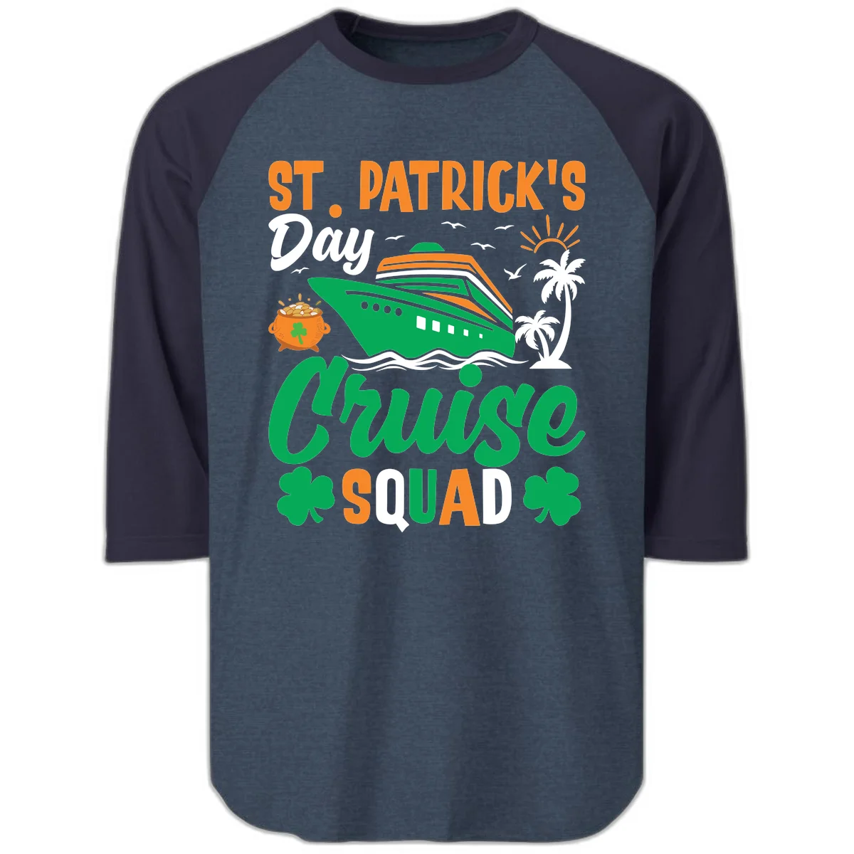 St. Patrick's Day Cruise Squad Raglan 3/4 in Heather Denim Navy