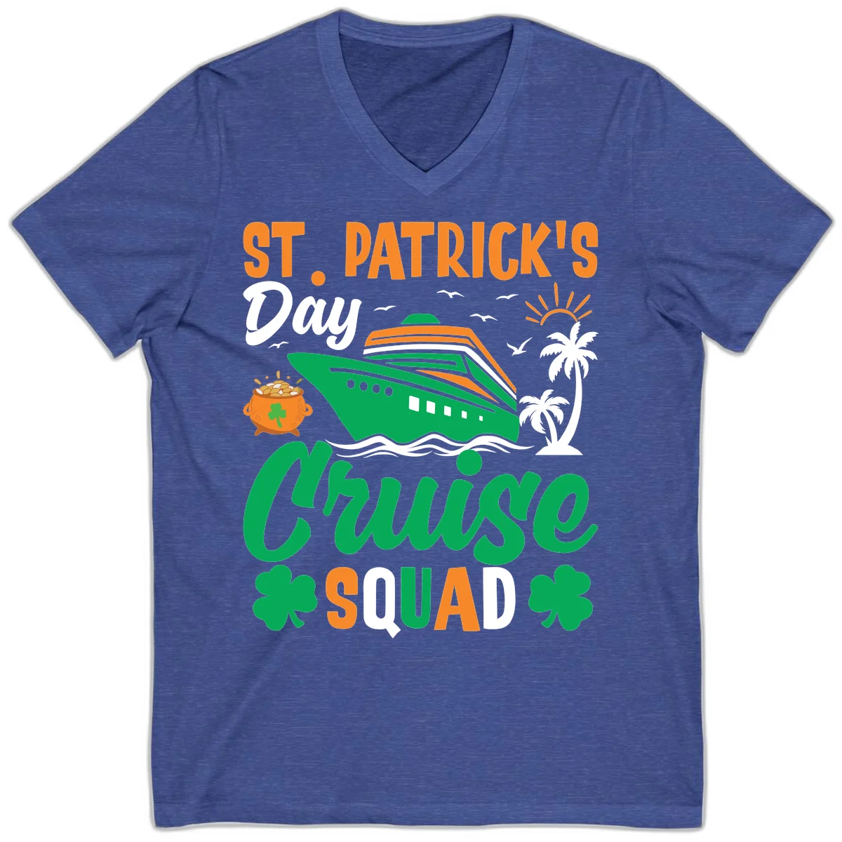 St. Patrick's Day Cruise Squad V-Neck in Heather True Royal