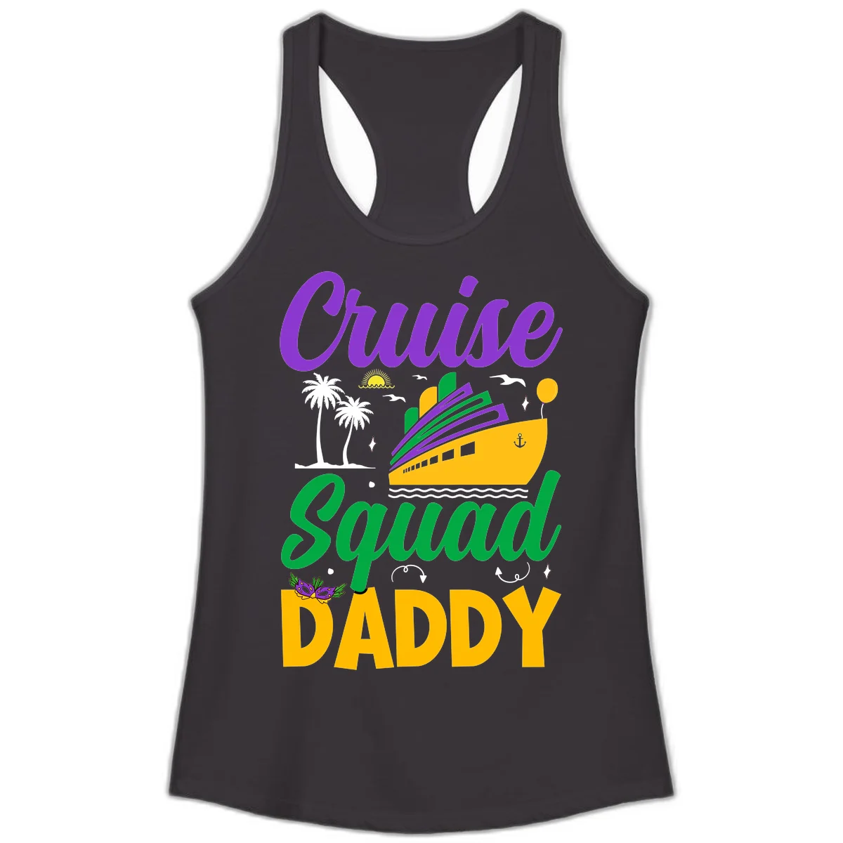 Cruise Squad Daddy Fun Ladies Racerback Tank in Black