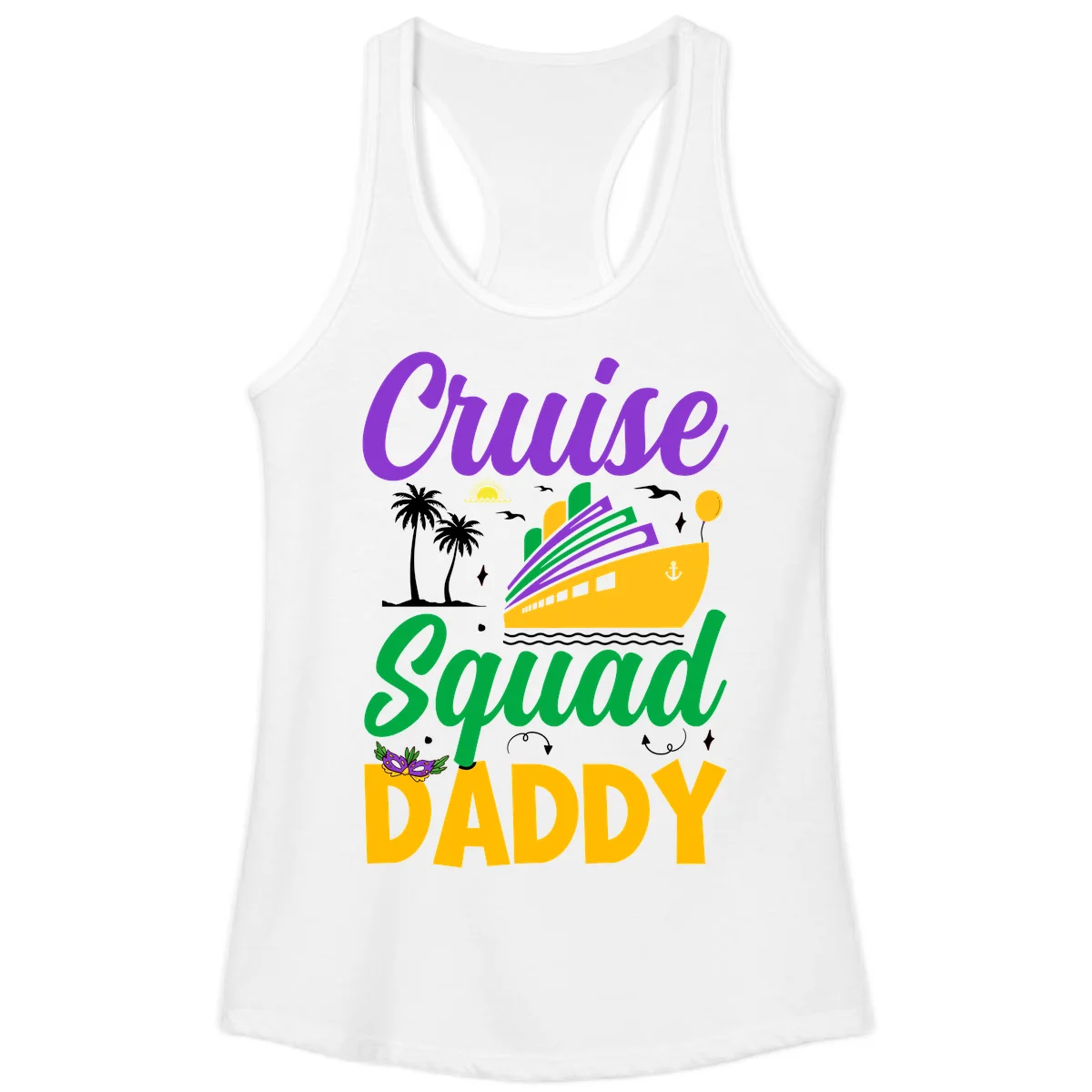 Cruise Squad Daddy Fun Ladies Racerback Tank in White