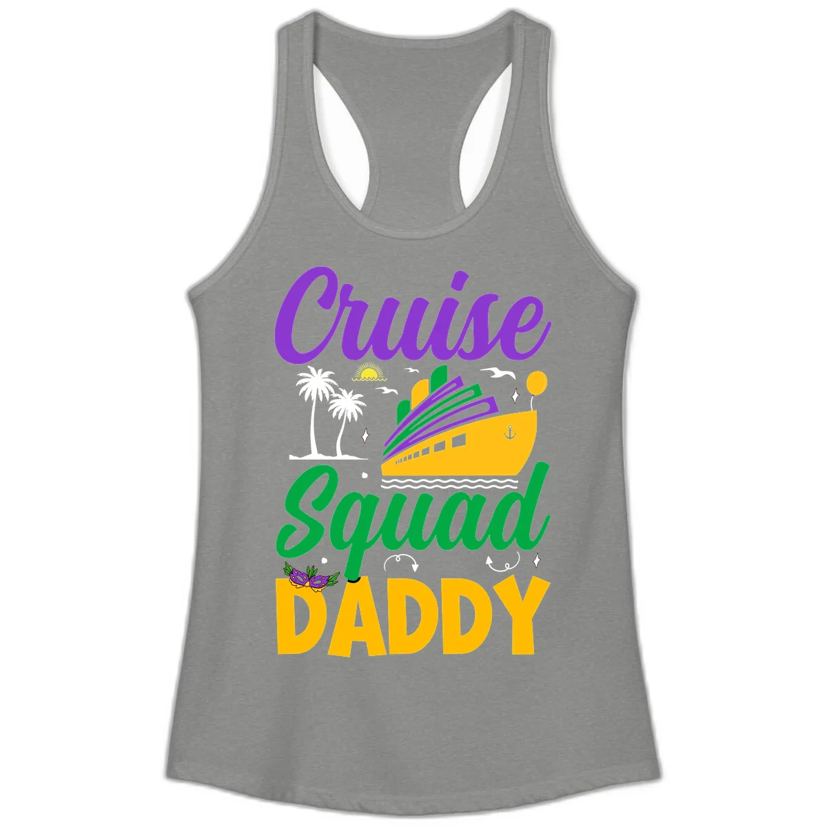 Cruise Squad Daddy Fun Ladies Racerback Tank in Heather Grey