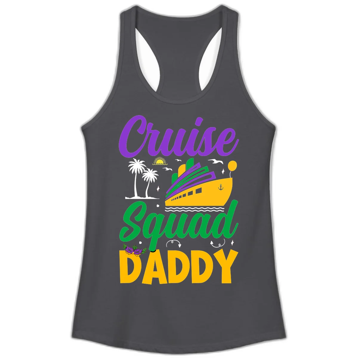 Cruise Squad Daddy Fun Ladies Racerback Tank in Solid Dark Gray