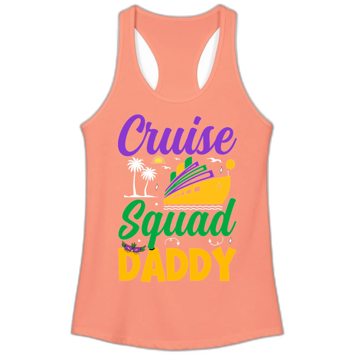 Cruise Squad Daddy Fun Ladies Racerback Tank in Solid Light Orange