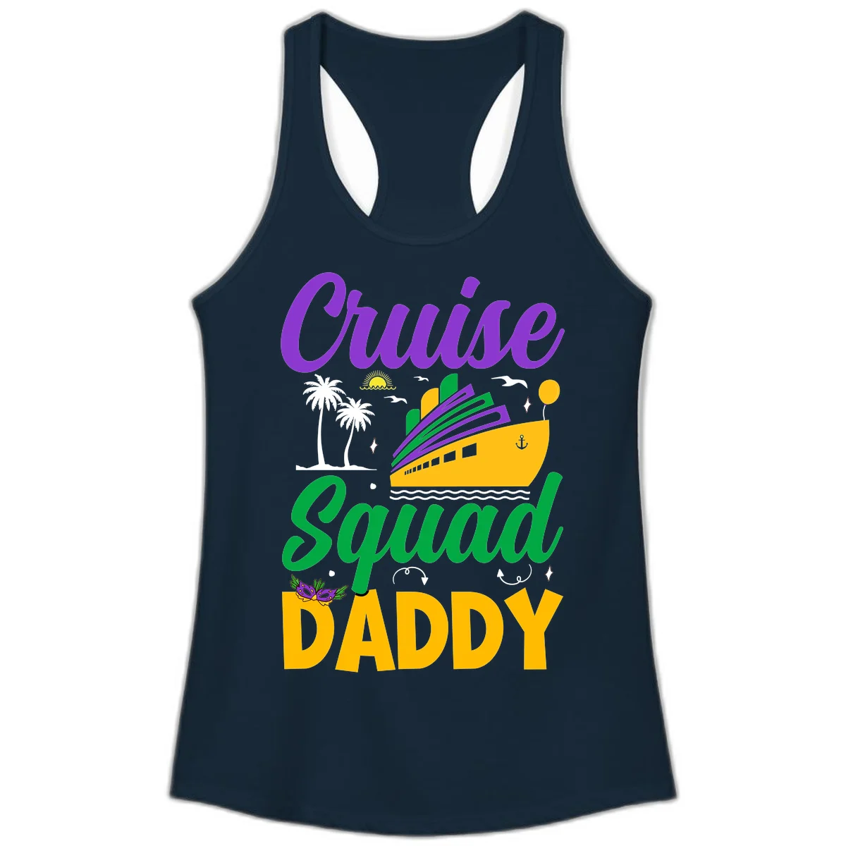 Cruise Squad Daddy Fun Ladies Racerback Tank in Solid Midnight Navy