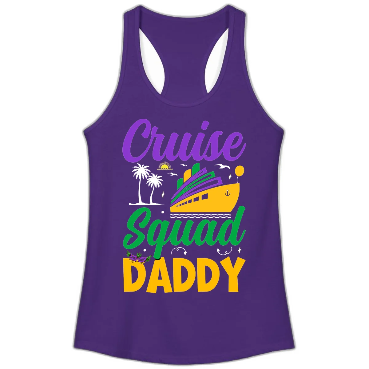 Cruise Squad Daddy Fun Ladies Racerback Tank in Solid Purple Rush