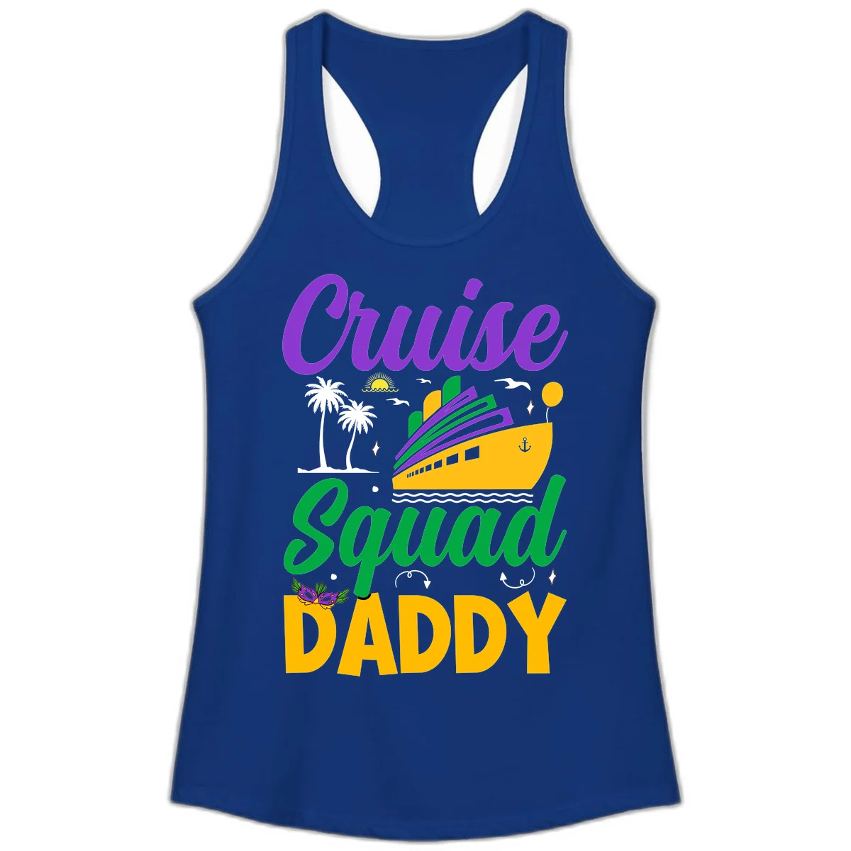 Cruise Squad Daddy Fun Ladies Racerback Tank in Solid Royal