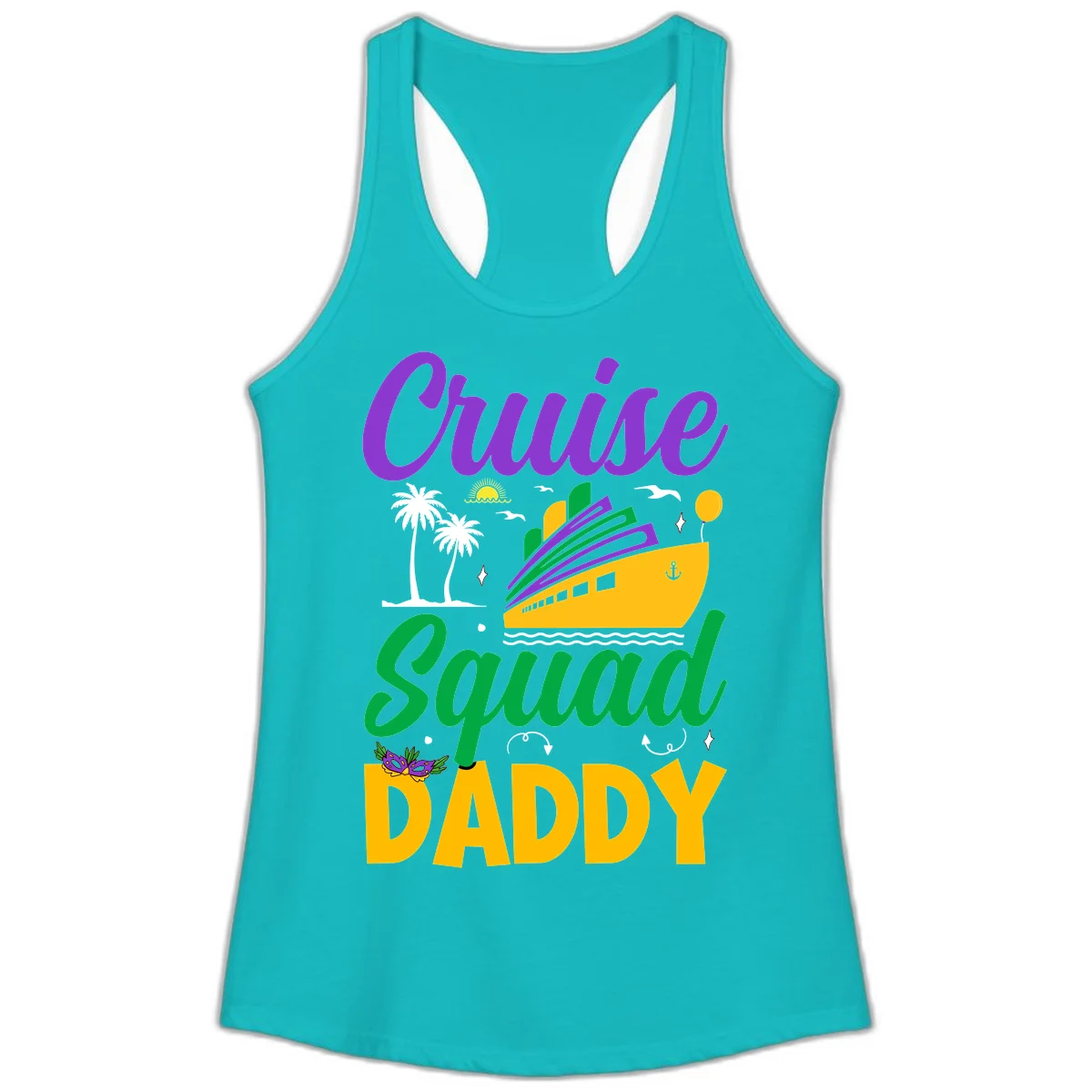 Cruise Squad Daddy Fun Ladies Racerback Tank in Tahiti Blue