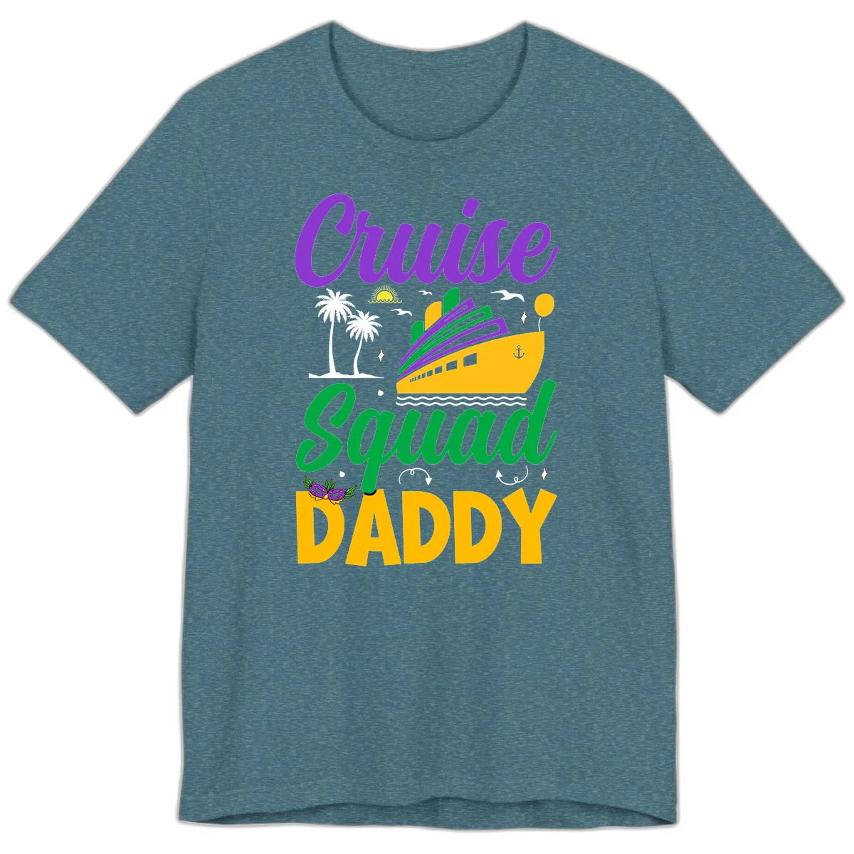 Cruise Squad Daddy Tropical Cruise Premium T-Shirt in Heather Deep Teal